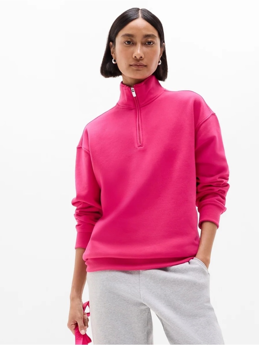 Athleta Forever Fleece 1/4 Zip Sweatshirt M Dahlia